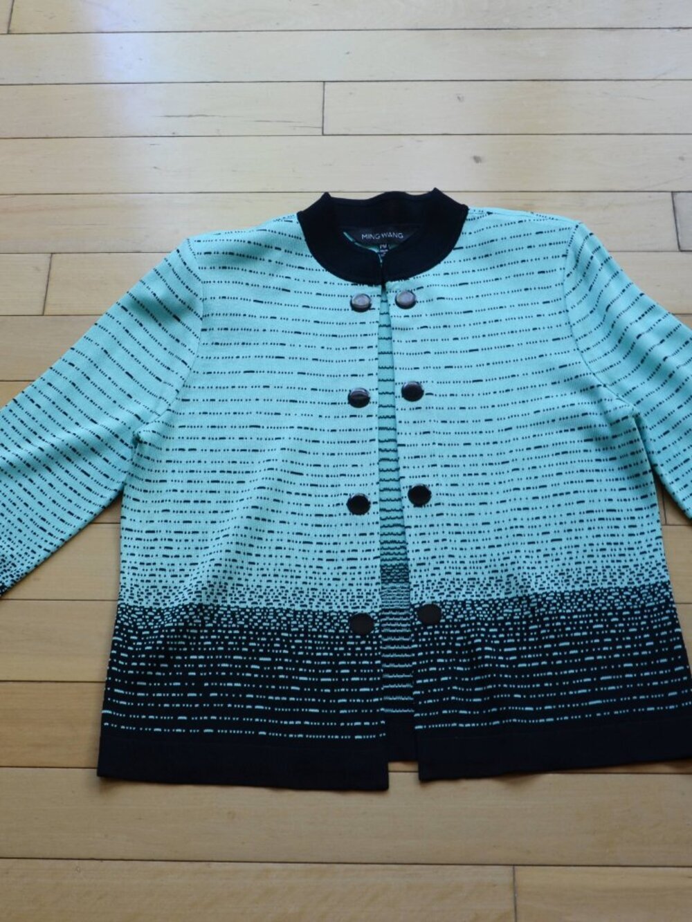 MING WANG Green & Black Cardigan Sweater Size PM